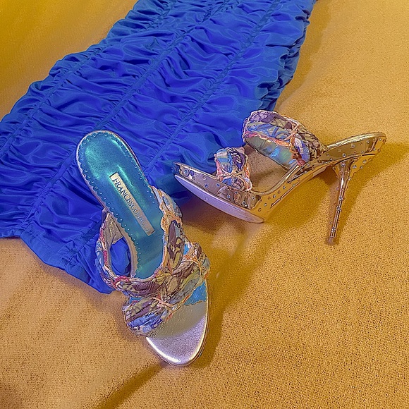 HEELS BY FRANCESCO SACCO SWAROVSKI GOLD/ MULTI COLOR MULE ‘s sz 7 - worn once✨ - Picture 4 of 14